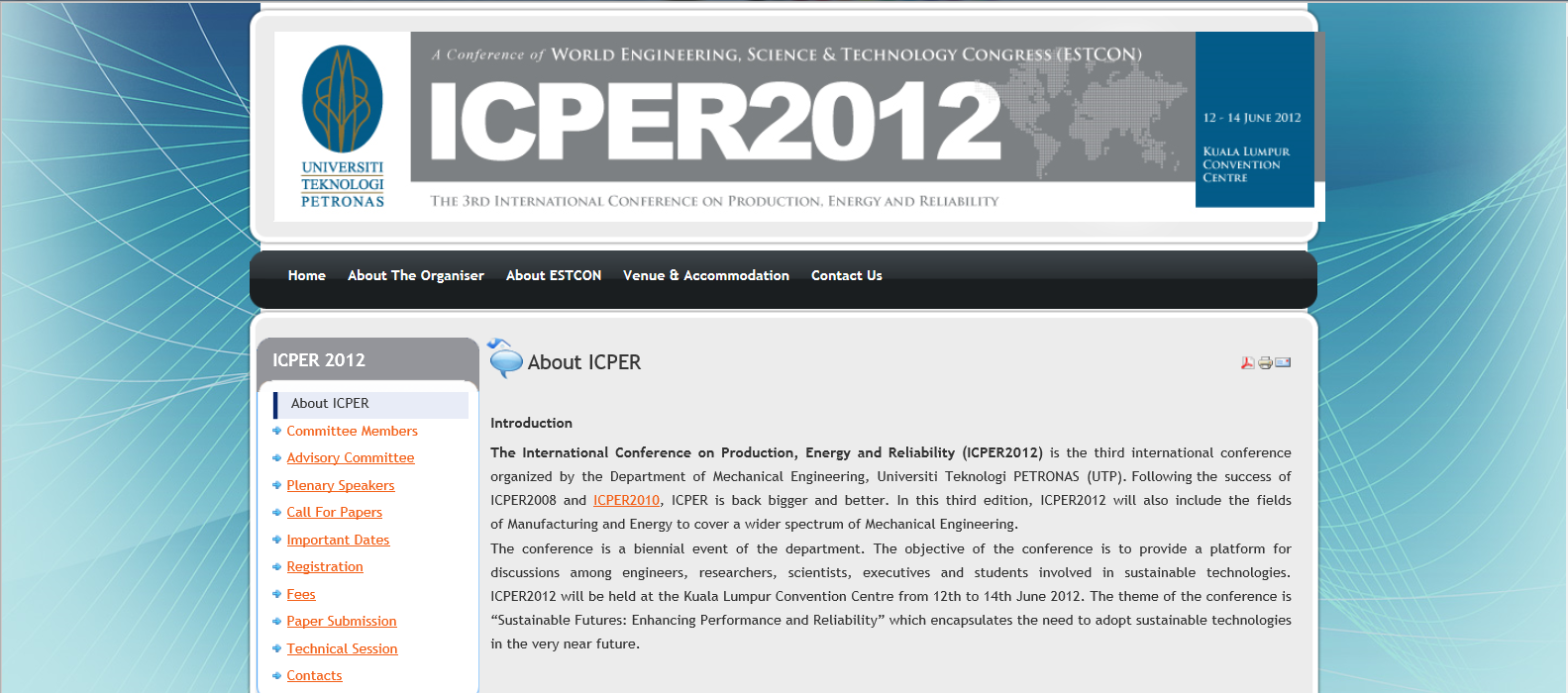 ICPER 2012 webiste